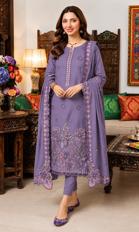 Jade 204 Heavy Embroidered Dhanak 3PC- Unstitched