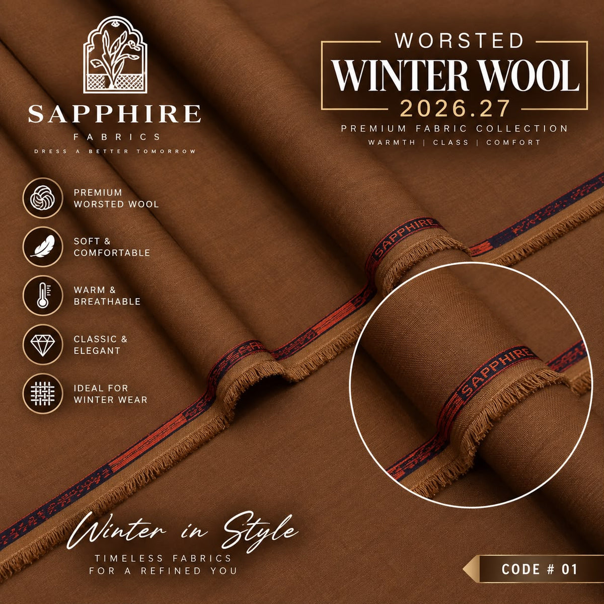 Sapphire Mens Wrosted 3D Wool (Medium Weight) C-1