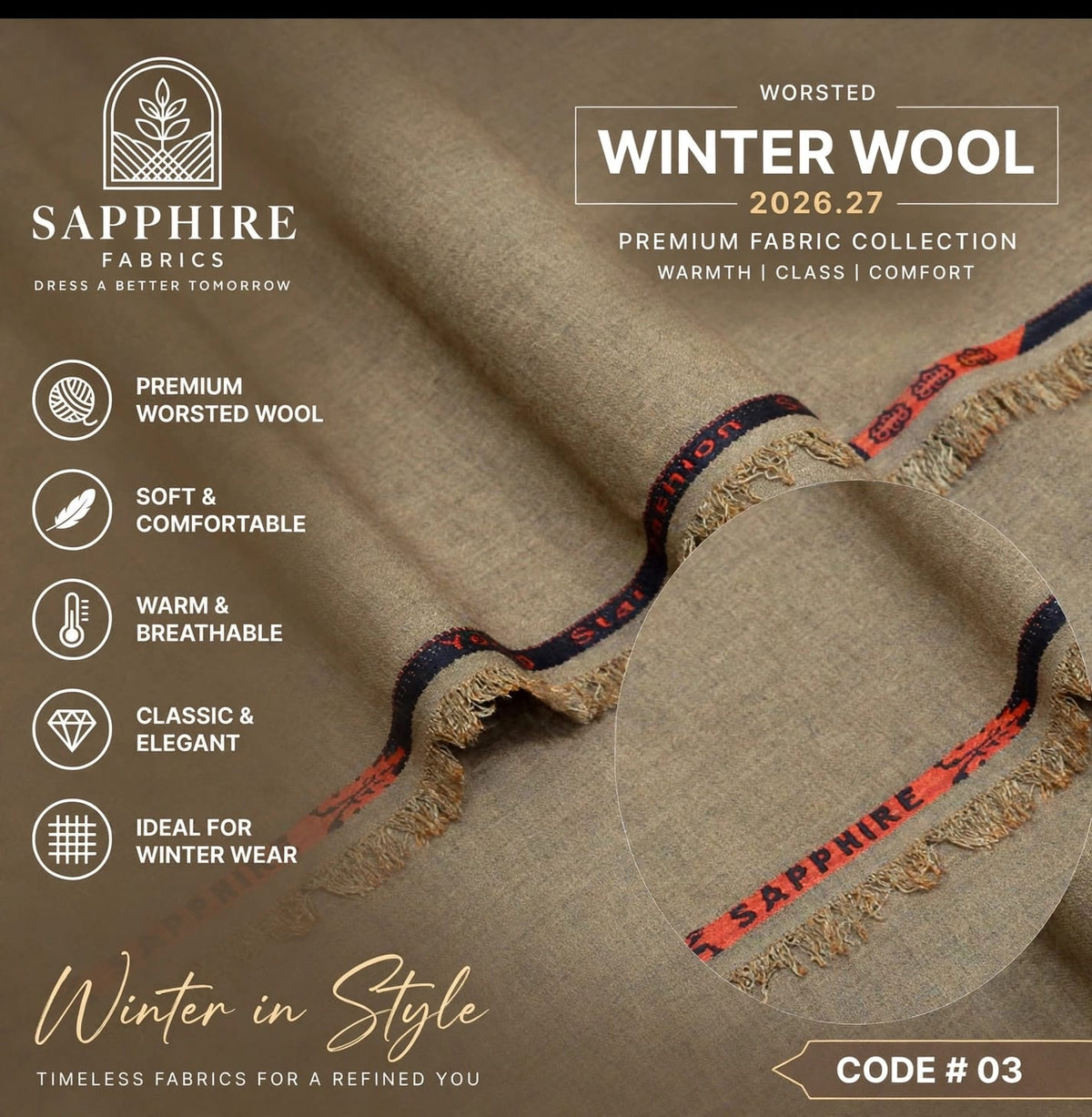 Sapphire Mens Wrosted 3D Wool (Medium Weight) C-3