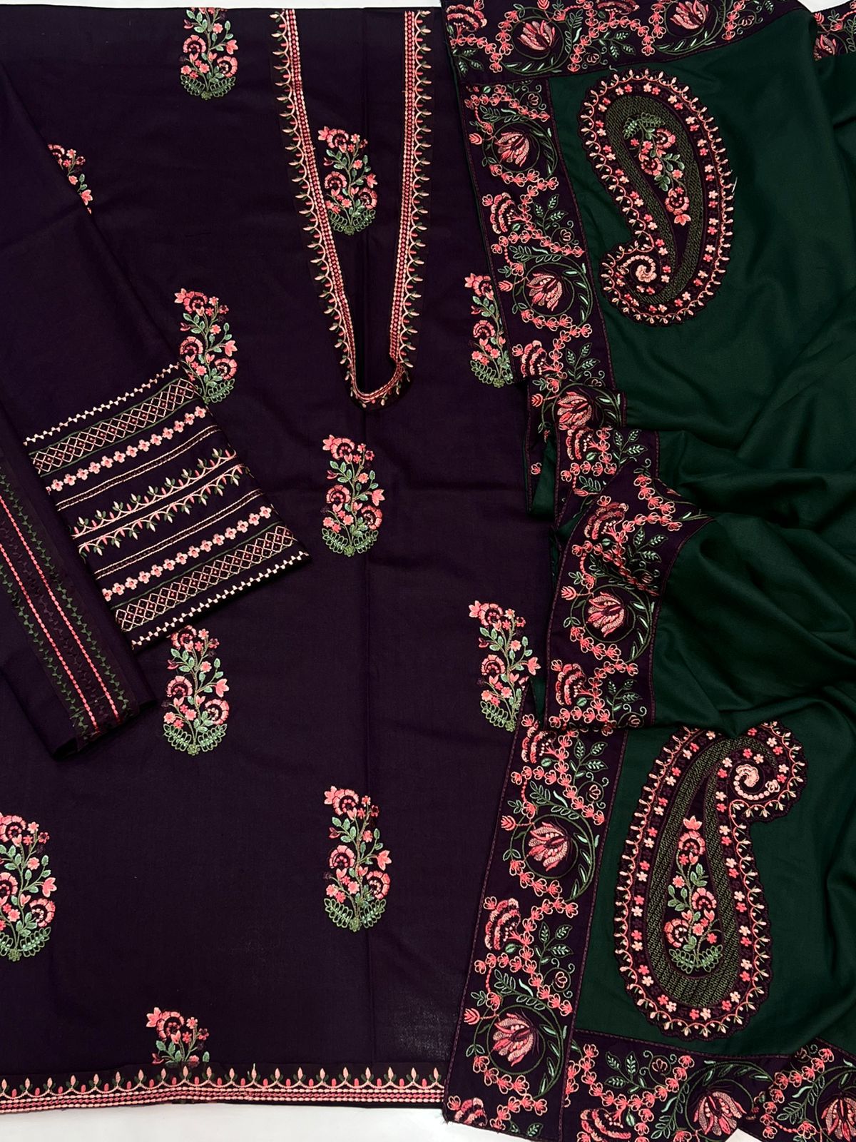 Batik 2155 Heavy Embroidered Dhanak 3pc - Unstitched