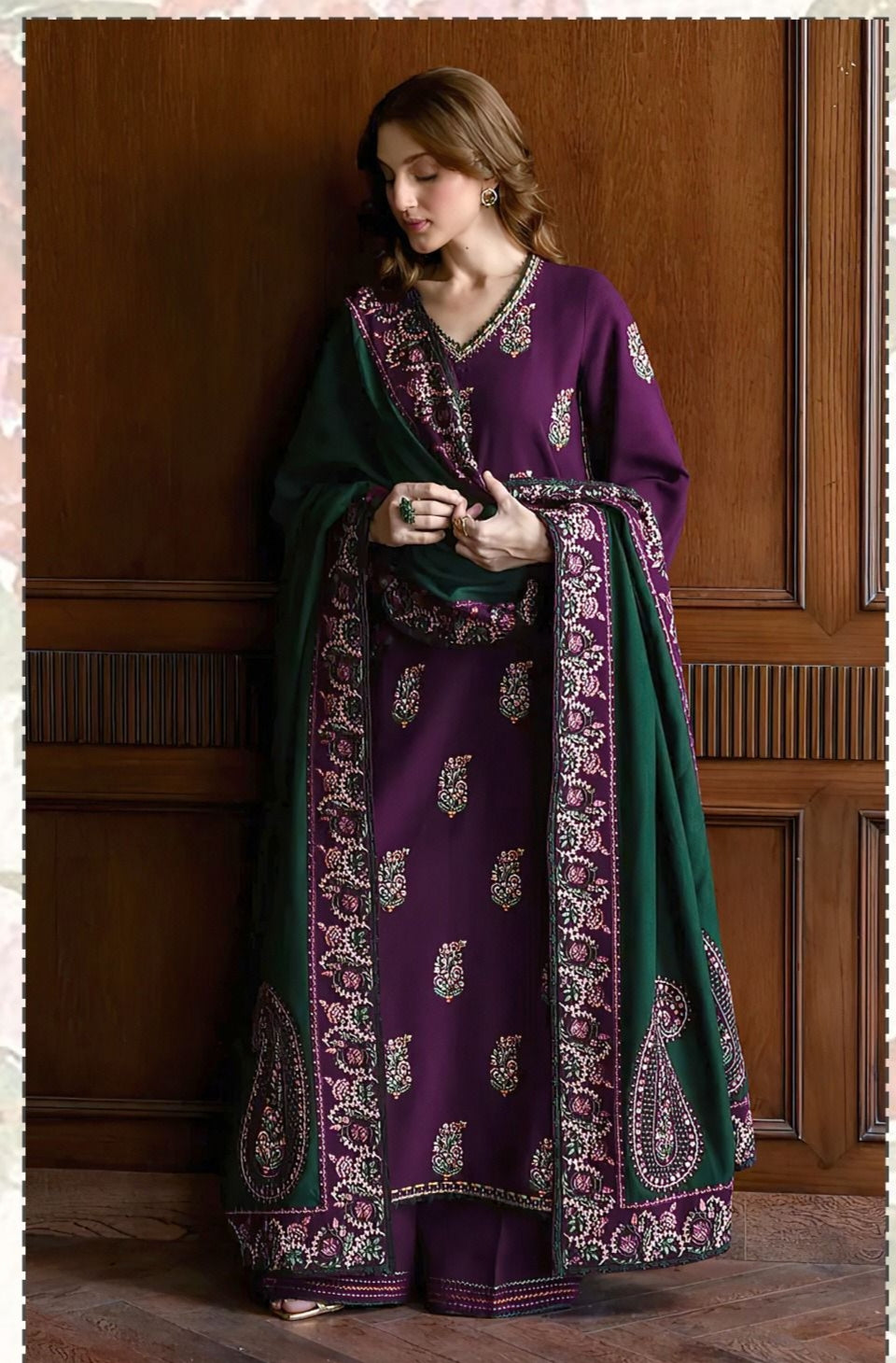 Batik 2155 Heavy Embroidered Dhanak 3pc - Unstitched