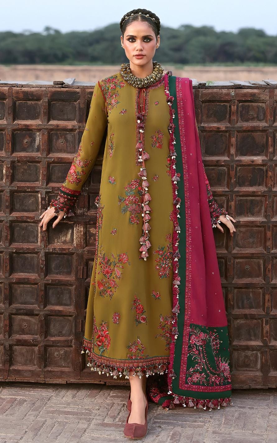 Hussain Rehar 2276 Heavy Embroidered Dhanak 3PC - Unstitched