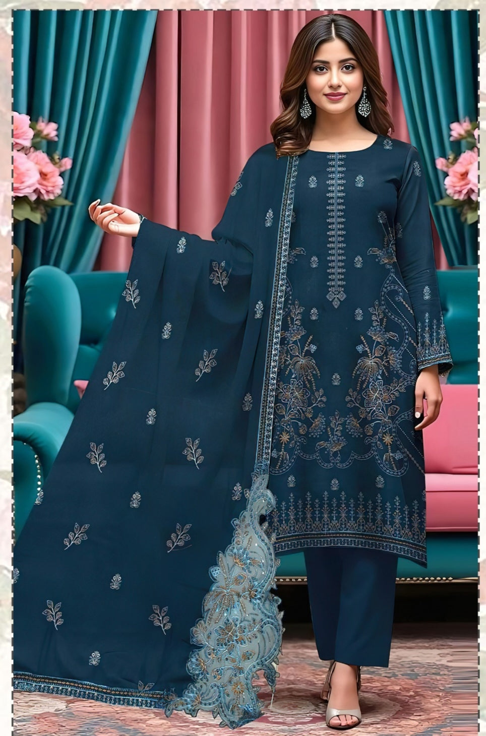 Bareeze 2158 Heavy Embroidered Dhanak 3pc - Unstitched